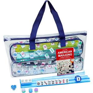 American Mahjong Tile Set with Clear Bag, 166 White Tiles, 4 All-in-One Rack/Pushers, Mahjong Set (Ma Jong, Mah-Jongg)
