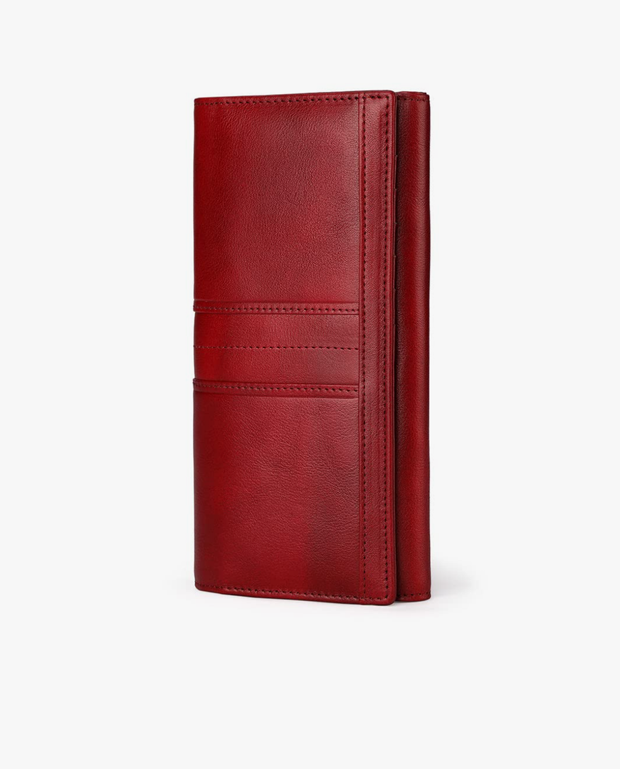 RFID Vintage Long Wallets for women 3 Zippers Secure Large Capacity Travel Clutch Multi-card Wallets (Red)