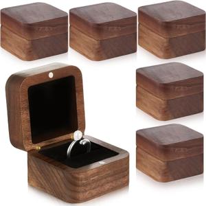 6 Pcs Square Wooden Ring Boxes for Wedding Ceremony Mini Engagement Gift Holder Single Slot Small Storage Box (Black)