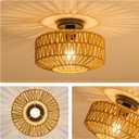 MAYNA 11.8" Rattan Ceiling Light Fixture, Hand-Woven Boho Light Fixtures Ceiling Mount, Mini Rattan Chandelier Light Fixture for Farmhouse Hallway Bedroom Kitchen Entryway, Bulb NOT Included