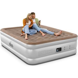 iDOO Queen Air Mattress with Built in Pump, Upgraded Inflatable Blow up Mattress for Camping, Home & Guest, Durable Comfort Wave Beam Strong Support Air Bed Queen Size, Colchones Inflables