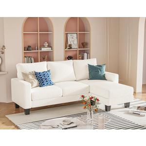 Homall Sofa for Living Room, Couch with Convertible Chaise, 3 Seat L-Shaped Sofas, Comfy Corduroy Couches for Apartment, Small Space, Cream