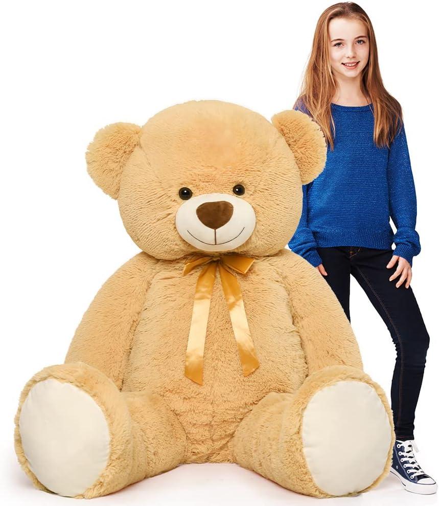 Tezituor 52in Giant Teddy Bear Stuffed Animal, Light-Brown Big Teddy Bear Plush for Girlfriend, Kids, Life Size Large Teddy Bear Gift for Valentine’s Day, Christmas, Birthday