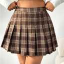 Floerns Women's Plus Size Plaid Print High Waist Mini Skirt Uniform Pleated A Line Skirts (Brown, XL)