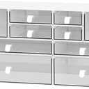 Yashong Desk Organizer Set, White & Clear Stackable Dustproof Storage Boxes for Desktop, Office, DIY Craft & Vertical Space Saving, Perfect for Makeup, Stationery, Jewelry Organization (10 drawer)