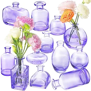Glass Bud Vases Set of 12, Purple Small Glass Vase for Wedding Centerpieces, Clear Vase in Bulk | Purple Bud Flower Vases for Elegant Floral Displays, Table Decor, Event Styling