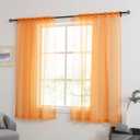 HUTO Orange Sheer Curtains 54 inches Long for Bedroom Top Rod Pocket Sheer Window Panels Curtains for Nursery Living Room 52 by 54 Inch Length Set of 2