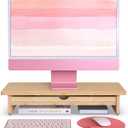 Bamboo Monitor Stand with Large Storage Drawer,23 Inch Ergonomic Computer Riser for Desk, Holds Up to 220lbs, Screen Shelf with 5 Compartments for Keyboard & Stationery Organization