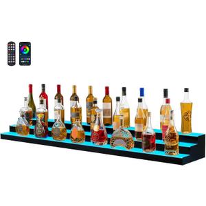 VEVOR LED Lighted Liquor Bottle Display, 3 Tier 70 Inch, Illuminated Home Bar Shelf with RF Remote & App Control, 7 Static Colors, Acrylic Lighted Whiskey Shelf for 52 Bottles, Powered by Adapter Only