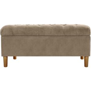 HomePop Home Decor | Tufted Ainsley Button Storage Ottoman Bench with Hinged Lid | Ottoman Bench with Storage for Living Room & Bedroom,Fawn Velvet