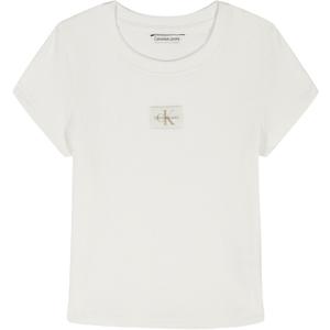 Calvin Klein Girls Short Sleeve Babydoll T-Shirt, Soft & Comfortable (8-10, Egret Ribbed Monogram)