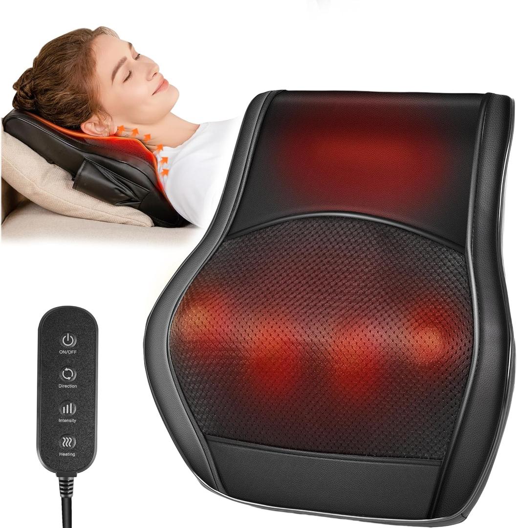 Brelley Neck and Back Massager for Pain Relief Deep Tissue with Heat, Shiatsu Shoulder Massager with Bi-Directional Rotating Head for Neck, Back, Shoulders, and Legs (Black)