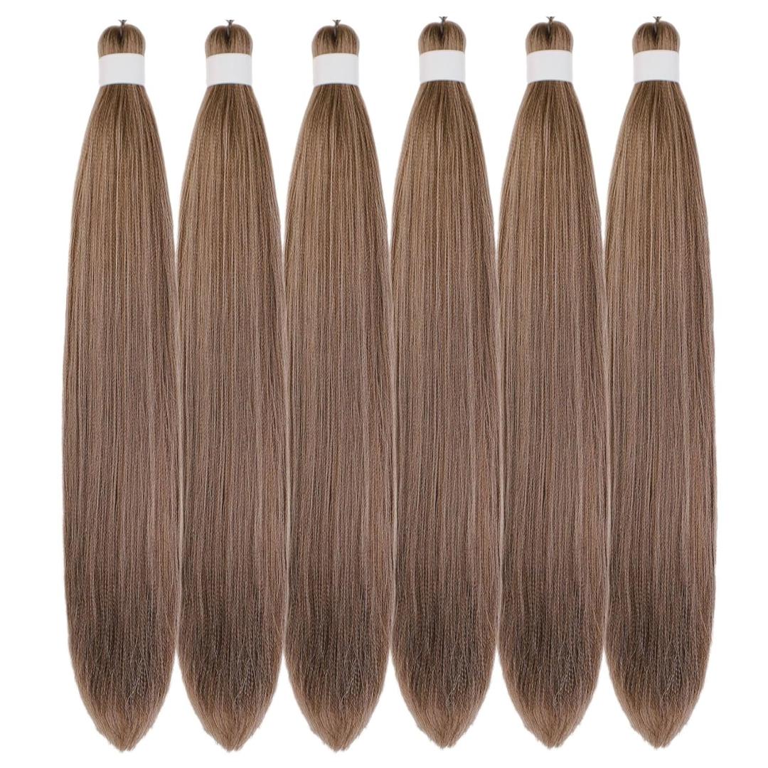 Ash Brown Braiding Hair Pre Stretched Knotless Braiding Hair Synthetic Box Braids Brown Hair Extension for Braiding (6 Packs)