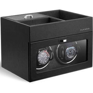 Vlando Automatic Double Watch Winder for Men - Watch Winder Box with Jewelry Organizer Tray for Father Husband Dad, Japanese Quiet Motor, LED Light, Adjustable Watch Pillows - Black (Grey)