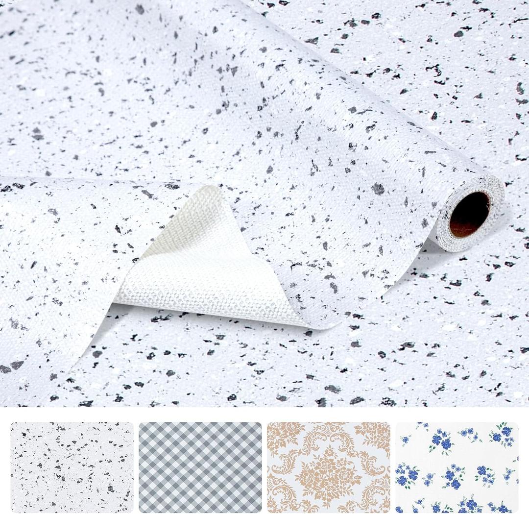 RAY STAR 18 Inch x 48 Inch Shelf Liner, Non Adhesive Marble White Cabinet Liner for Pantry Drawer Vanity, Strong Grip Non Slip Waterproof, Pretty Shelf Liners for Kitchen Cabinets (18"W x 48"L)