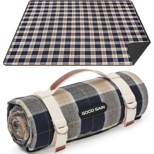 G GOOD GAIN Waterproof Picnic Blanket Portable with Carry Strap for Beach Mat or Family Outdoor Camping Party (Brown) (Slate)