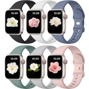 Maledan 6 Pack Bands Compatible for Apple Watch Band 38mm 40mm 41mm 42mm 44mm 45mm 46mm 49mm Women Men, Soft Silicone Sport Band Strap for iWatch Apple Watch Series 11 10 9 8 7 6 5 4 3 2 1 SE Ultra (Black/ Blue Gray/ Gray/ Pind Sand/ Pine Green/ White)