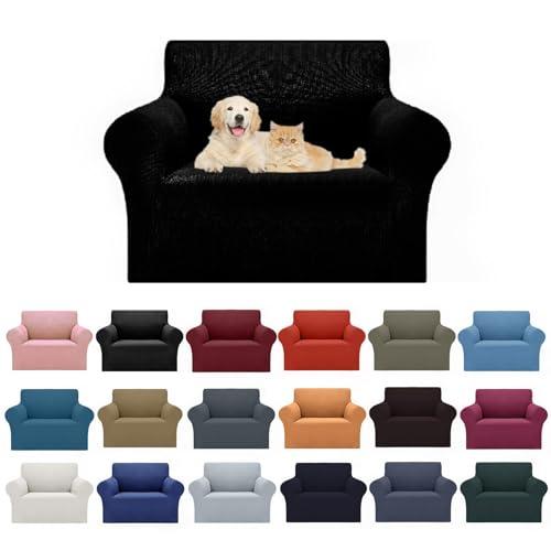 2025 New Stretch Chair Sofa Slipcovers Couch Cover for 1 Seater Furniture Protector Sofa Covers with Elastic Bottom Jacquard Fabric Small Checks for Pets, Kids - Black 3 Pcs