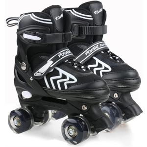 Kids Roller Skates for Boys Adjustable Roller Skates for Men Women Girls with 8 Wheels Lighting for Indoor Outdoor Quad Skates (Small, White)