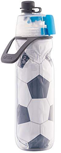 O2COOL Mist 'N Sip Misting Water Bottle 2-in-1 Mist And Sip Function With No Leak Pull Top Spout Reusable Sports Water Bottle - 20 oz (Soccer)
