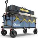 Sekey 48''L Collapsible Foldable Extended Wagon with 660lbs Weight Capacity, Heavy Duty 300L Folding Utility Garden Cart with Big All-Terrain Beach Wheels & Drink Holders. Blue&Grey