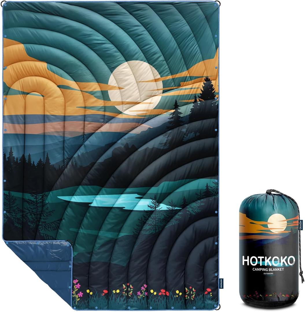 Camping Blanket,Lightweight Puffy Printed Camping Blanket Packable Outdoor Blanket for Camping,Traveling, Stadium, Hiking, Picnics (39x55", Dusk Pool)