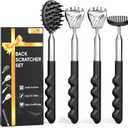 Gumry Versatile Back Scratcher - Portable Telescoping Extendable Back Massager Tool with Different Heads & Rubber Handles, Stocking Stuffers Birthday Gift for Men Fathers Dad Women - Black