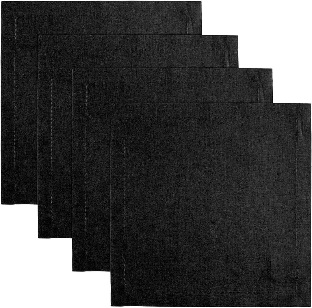 Solino Home Black Placemats Set of 4-100% Pure Linen Placemats 14 x 14 Inch for Fall, Autumn, Halloween, Thanksgiving - Fete, Handcrafted and Machine Washable