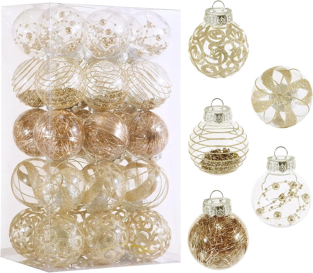60MM/2.36" Christmas Ornaments Set, 30pcs Clear Christmas Ornaments Champagne Shatterproof Decorative Baubles for Xmas Tree Decorations Christmas Ornament Balls for Holiday Party Indoor Outdoor Decor
