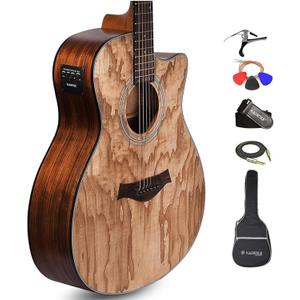 Kadence Electric Acoustic Guitar (Ash Wood) - Semi Acoustic Guitar with Pickup, Inbuilt Tuner, Capo, Strings, Picks, Strap, Cable and Padded bag - Electro Guitars for Beginners & Professionals