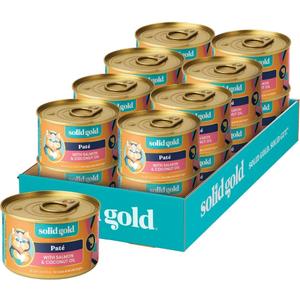Solid Gold Tropical Blendz Salmon Pate in Coconut Oil - Nutrient-Rich Wet Cat Food for All Life Stages, 16 Pack, Best By 31 MAY 2028