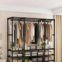 Portable Closet,Portable Closets for Hanging Clothes,Japanese Style Wardrobe with 2 Hanging Rods,6 Storage Shelves,43.3" L x 17.7" W x 65.1" H,Black