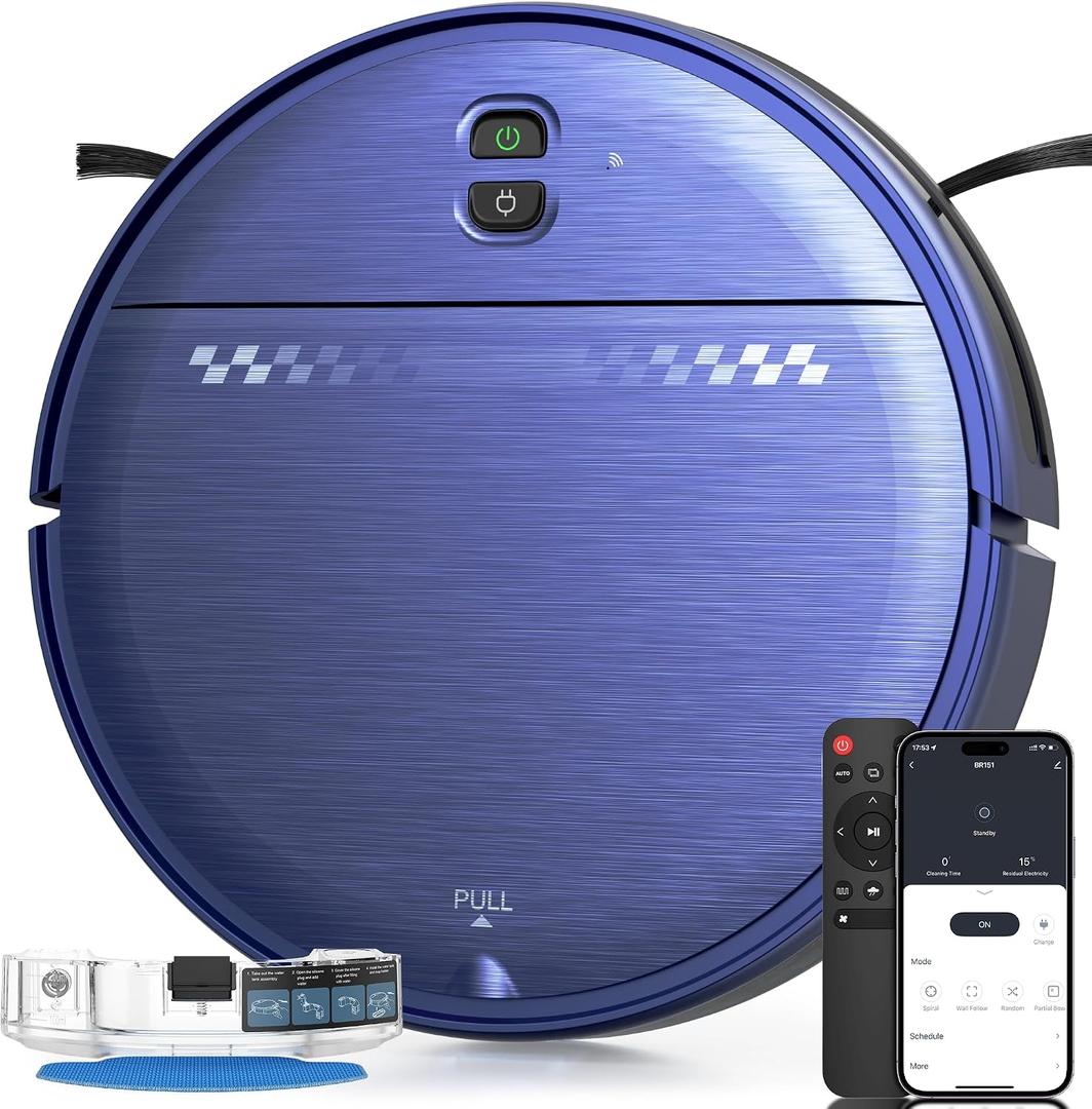 Robot Vacuum and Mop for Pet Hair, 2-in-1 Robot Vacuum Cleaner for Hard Floors&Carpets with 2.87'' Slim Design, Wi-Fi/App/Voice Control, 3D Obstacle Avoidance & Self-Charging