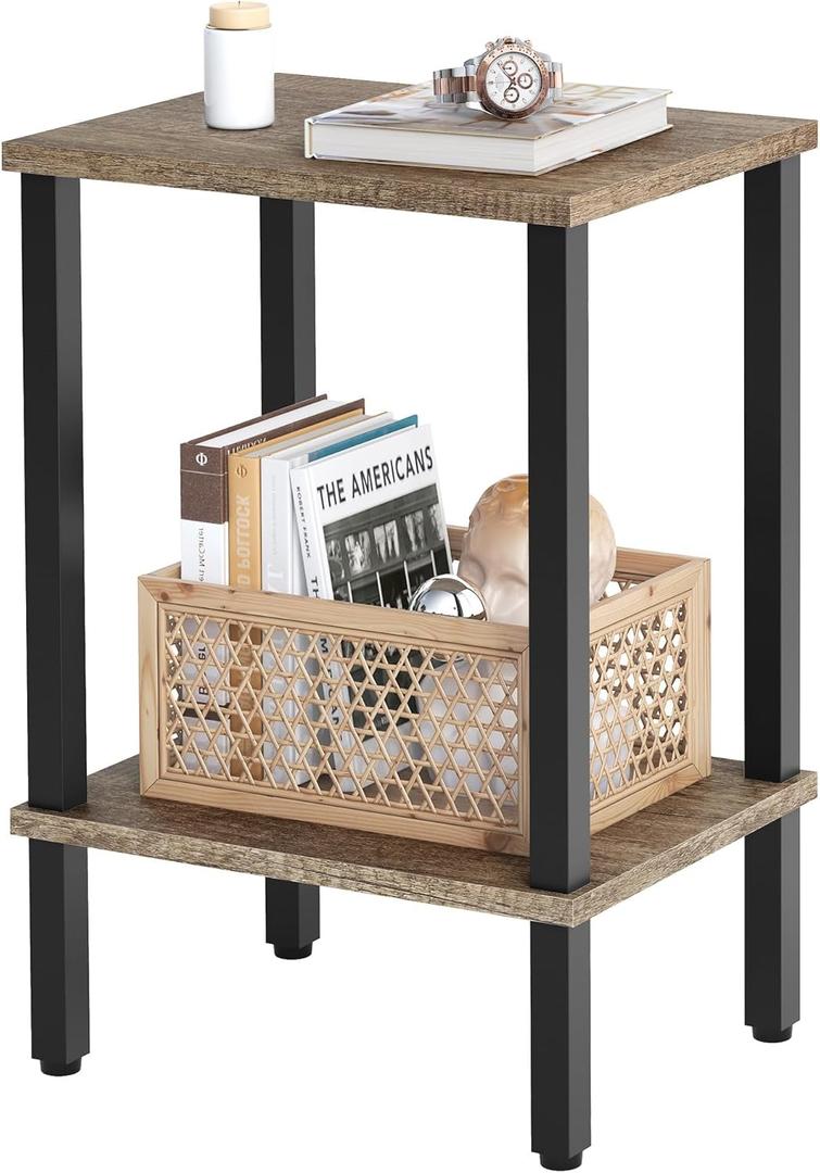 End Table, 2-Tier Narrow Side Table, Small Nightstand, Sofa Table with Storage Shelf for Small Spaces, Living Room, Bedroom, Office, Greige