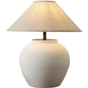 Farmhouse Table Lamps Black 18.8" Tall Ceramic Table Lamp Rustic Southwestern Clay Pot Ceramic Lampshade with Fabric Shade Bedside Nightstand for Living Room Bedroom House Office Entryway (White)