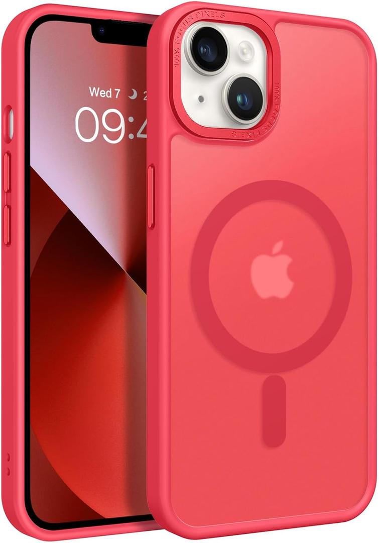 BENTOBEN Magnetic for iPhone 13 Case & iPhone 14 Case [Compatible with Magsafe] Translucent Matte Phone Case iPhone 13/14 Slim Shockproof Women Men Protective Cover for iPhone 13/14 6.1", Red