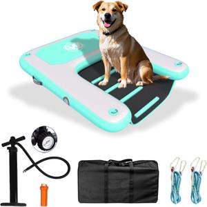 Inflatable Dog Water Ramp for Dogs Up to 220 lbs, Inflatable Dock Floating Platform with Non-Slip EVA FoamInflatable Dog Ramp for Boat,Pool, Dock, Lake