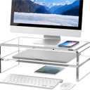 Egchi Clear Acrylic Monitor Stand Riser 2 Tier, 5.12 Inches High Clear Computer Desk Organizer Shelf for Multi Media PC Storage Laptop