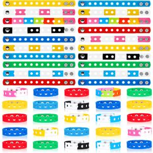Aoriher 60 Pcs Silicone Charm Bracelets for Kids Operation Christmas Gifts for Child Bulk 7 Inch Rubber Wristband Adjustable Bracelet with Holes for Boy Girl (10 Colors)