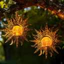 2 Pack Garden Decor Hanging Lanterns Outdoor Waterproof,Solar Lights Metal Sun Gifts Decoration for Yard Clearance Front Porch Lawn Driveway Patio Backyard Pathway Gardening Gift