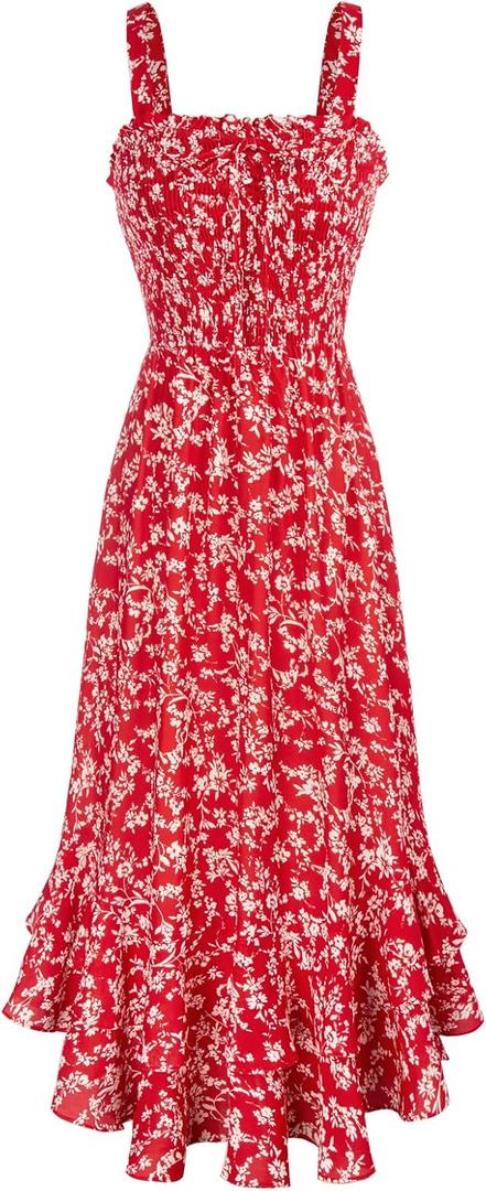 GRACE KARIN Women's 2026 Summer Floral Boho Dress Square Neck Strapped Swing A Line Sundress Beach Long Maxi Outfits, 2XL