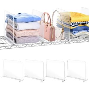 Acrylic Shelf Dividers for Wire Shelves, Shelf Dividers for Closet Organization, Wire Shelving Accessories Clothes, Purses Divider, Closet Dividers for Bedroom, Kitchen, Office(4 Pack)