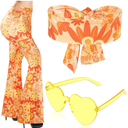 3 Pcs 60s 70s Outfit for Women Hippie Costume Set Disco Flared Pants Groovy Outfit Party Accessories