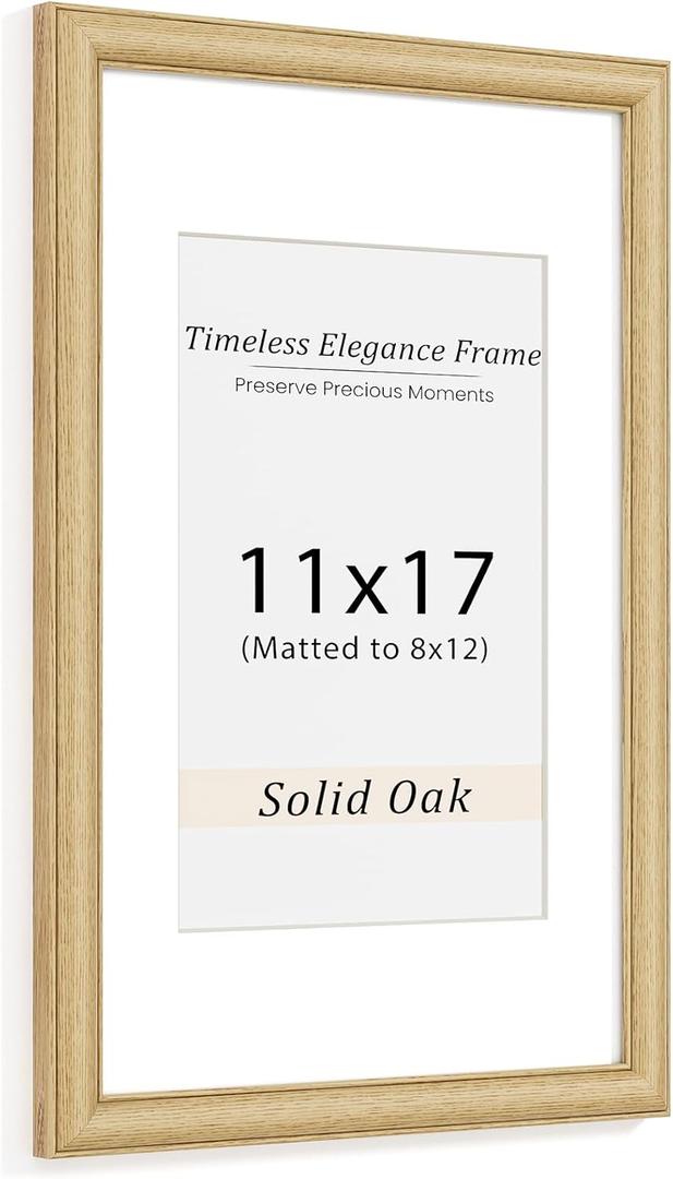 Natural Oak 11x17 Picture Frames Mat to 8x12 Picture Display Set of 3,Original Wood Handcrafted 11x17 Diploma Frame with Tempered Glass Graduation Family Wedding Certificate Photo Wall Mounted