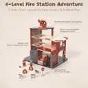 Freniland Wooden Fire Station Playset, 4-Level Pretend Play Firehouse with Fire Truck, Helicopter, Figures & Accessories, Educational Role Play Toy for Toddlers Kids Age 3+
