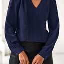 dowerme Womens Tops 2026 Spring V Neck T-Shirts Long Sleeve Shirts Lace Crochet Work Blouses Dressy Casual Loose Tunics (S)