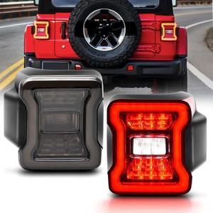 Full LED Tail Light Fit for Jeep Wrangler JL 2018-2024 (For Stock Halogen Model to Upgrade to FULL LED),Brighter Rear Light Set Brake Lamp Tail Lamp Assembly Replacement,Smoked Lens