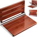 [Upgraded Version] 18" ADA Compliant Folding Teak Shower Seat Wall Mounted-Folding Shower Bench, Folding Shower Seat for Inside Shower, Teak Foldable Shower Chair, Fold Down Shower Seat, Max 400lbs