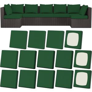 14Pcs Patio Stretch Cushion Covers, Outdoor Couch & Sofa Replacement Slipcovers for Patio Furniture Cushion Covers, Washable Reusable Furniture Protector, Square Large, Dark Green