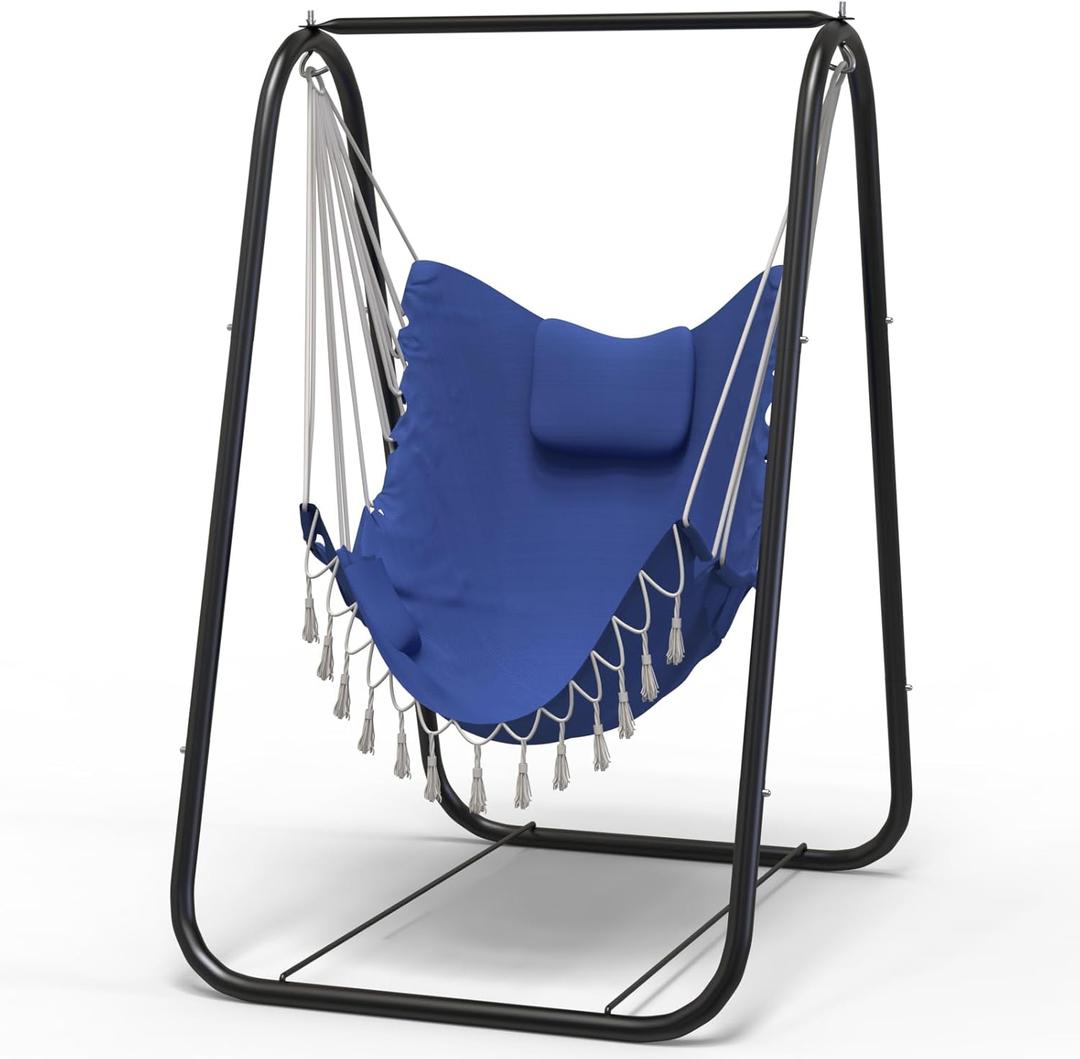 G TALECO GEAR Hammock Chair with Stand,Heavy-Duty and Rustproof Hanging Chair with Stand,Hammock Swing Chair Stand,for Indoor Outdoor Patio Yard Garden Porch (Blue)